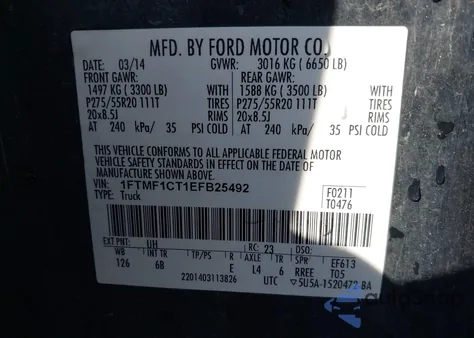 2014 Ford F150 from USA, damaged, VIN 1FTMF1CT1EFB25492